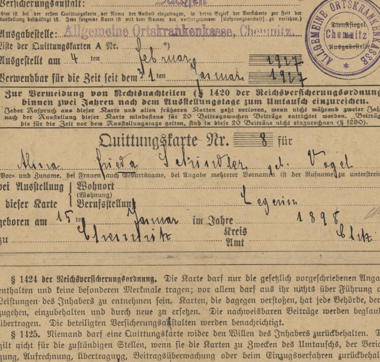 Allgemeine Ortskrankenkasse der Stadt - Quittung - 31.01.1927