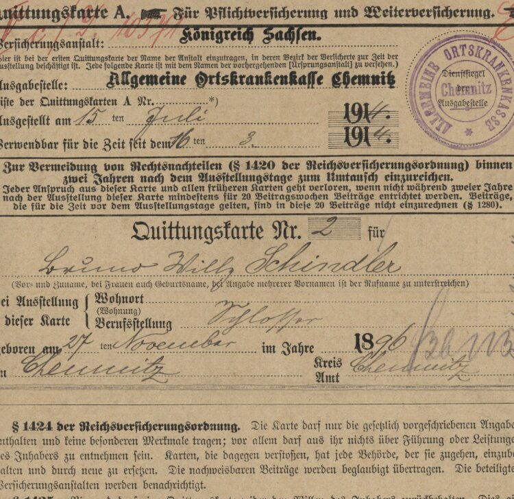 Allgemeine Ortskrankenkasse der Stadt - Quittung - 16.03.1914