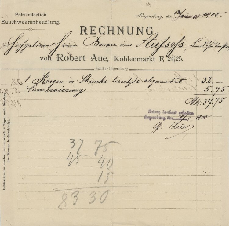 Robert Aue - Rechnung - 01.1900
