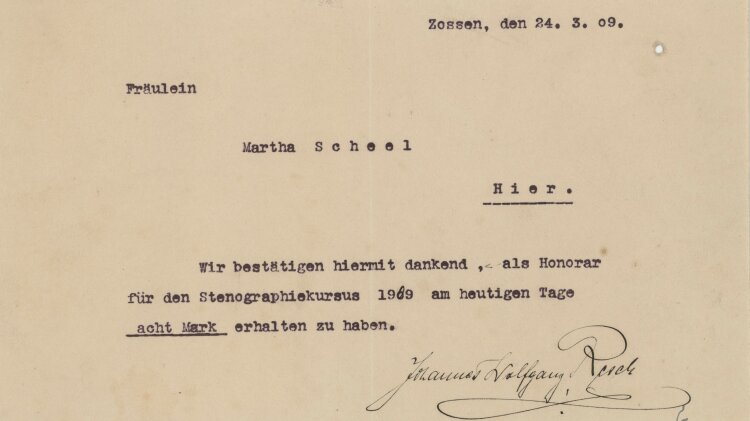 Johannes Wolfgang Resch - Rechnung - 24.03.1909