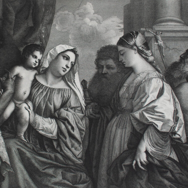 Eduard Büchel - Die Madonna mit der ein Opfer bringenden Venetianerin - o.J. - Kupferstich