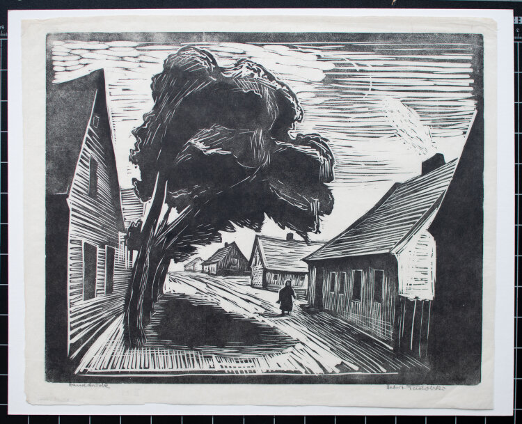Herbert Tucholski - Dorfstraße in Leba, Pommern - 1939 - Holzschnitt