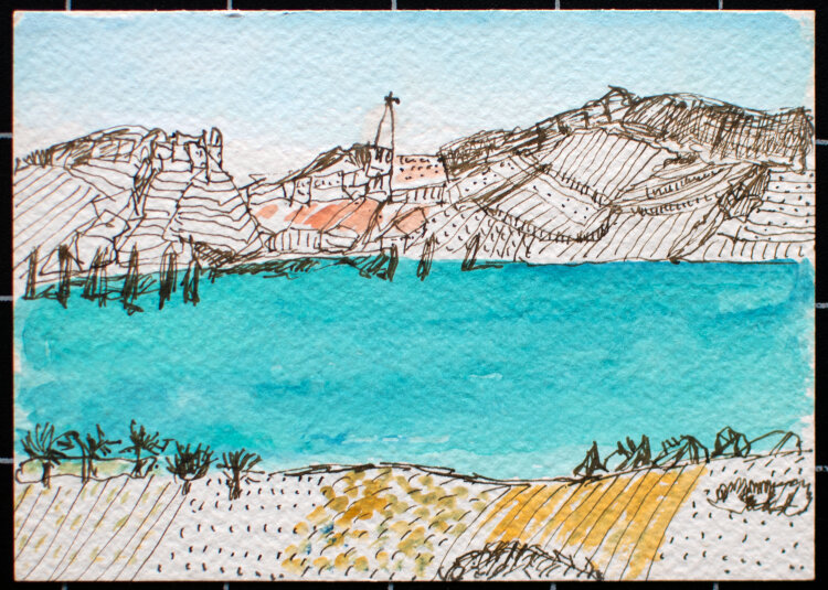 Unleserlich signiert - Seelandschaft - um 2007 - aquarellierte Zeichnung