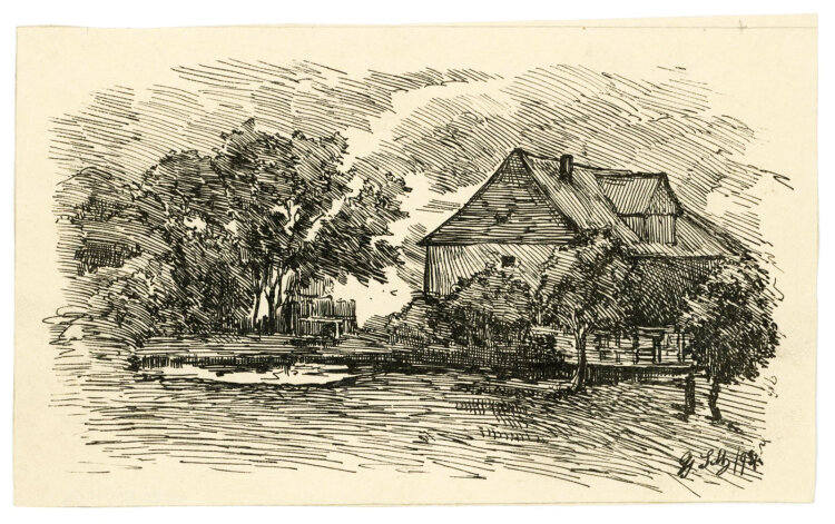 Georg Schmidt - Bauernhof am See - 1894 - Zeichnung