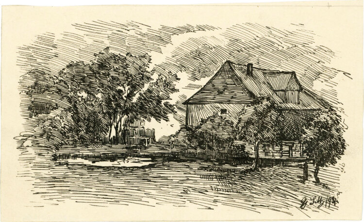 Georg Schmidt - Bauernhof am See - 1894 - Zeichnung