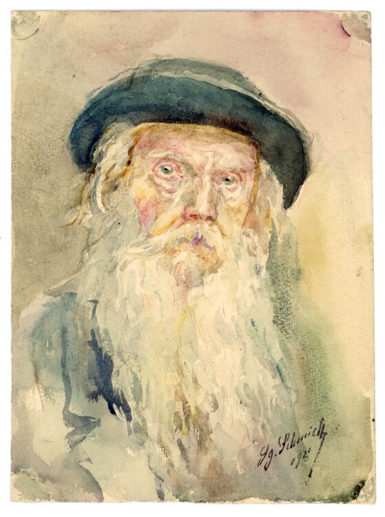 Georg Schmidt - Selbstporträt mit Hut - 1921 - Aquarell
