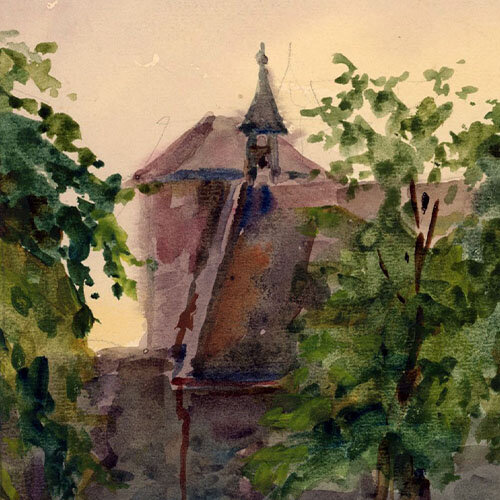 Altstadt mit Turm: alte Aquarelle signiert store