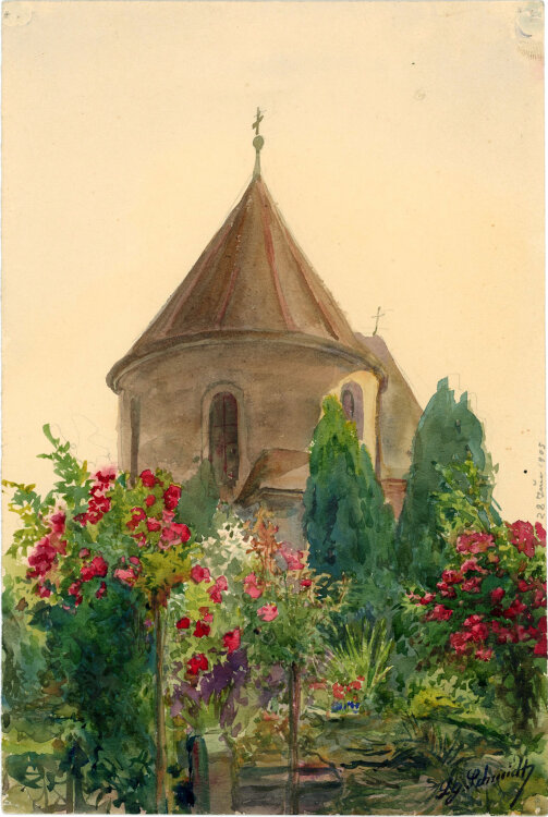 Georg Schmidt - Kirchenturm mit Garten - 1905 - Aquarell