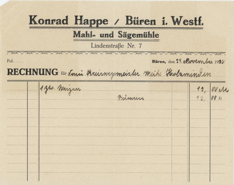 Korand Happe - Rechnung - 24.11.1930
