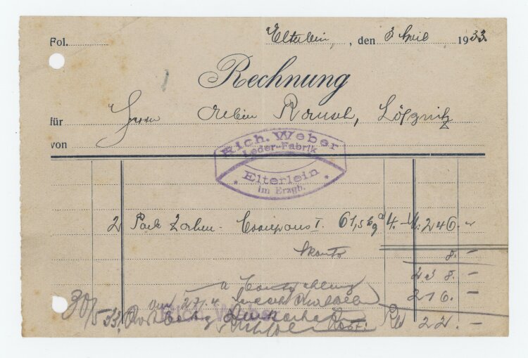 Richard Weber Lederfabrik - Rechnung - 03.04.1933