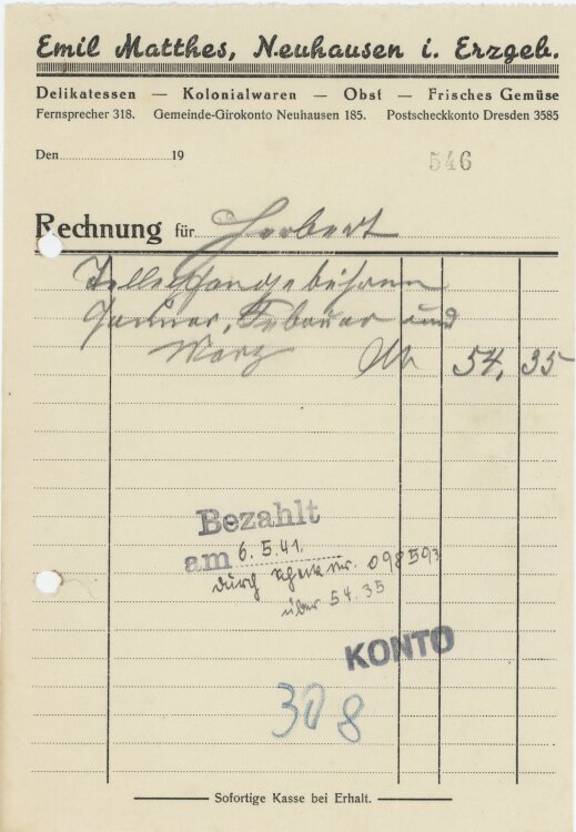 Emil Matthes Kolonialwaren - Rechnung - 05.04.1935