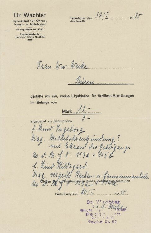 Dr. Wachter HNO Spezialarzt - Rezept - 13.01.1930