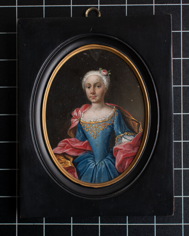 Unbekannt - Porträt einer jungen Dame mit Rose - o.J. - Öl auf Kupfer