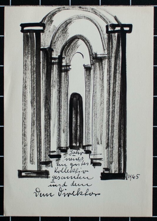 Bruno Ramin - o.T. (Gang mit Säulen) - Zeichnung - 1965