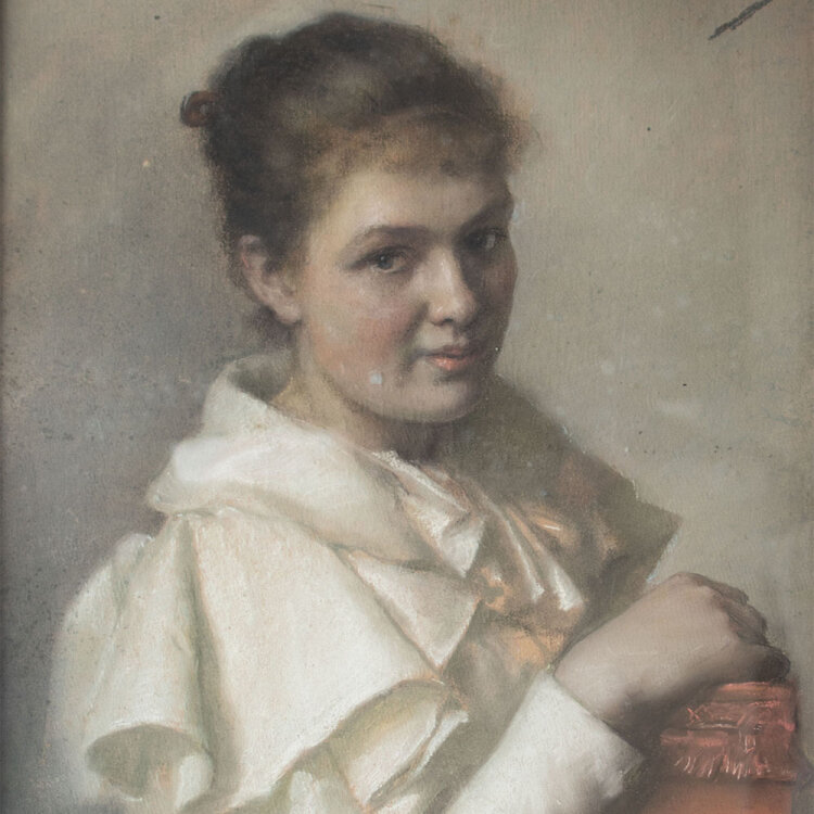 Unleserlich signiert M. Oerta (?) - Porträt einer jungen Frau - 1894 - Pastellkreide