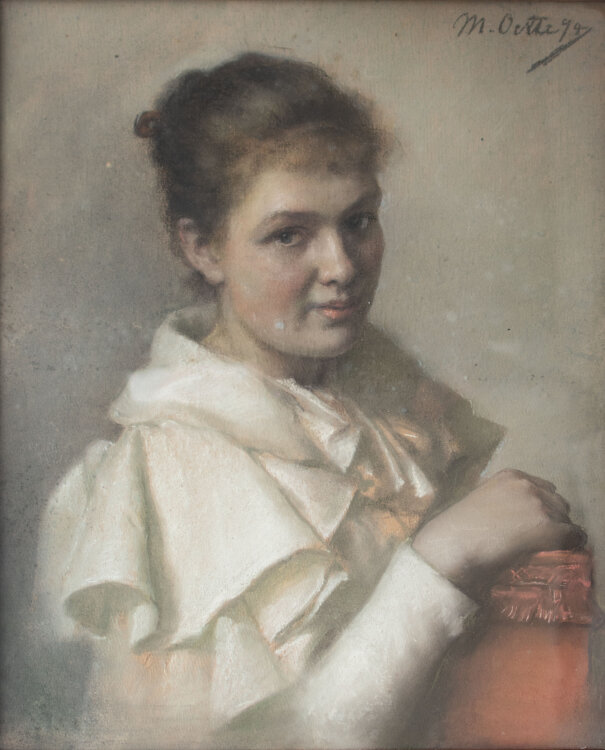 Unleserlich signiert M. Oerta (?) - Porträt einer jungen Frau - 1894 - Pastellkreide