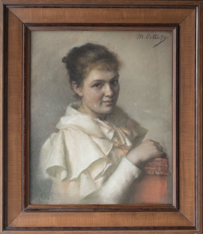 Unleserlich signiert M. Oerta (?) - Porträt einer jungen Frau - 1894 - Pastellkreide