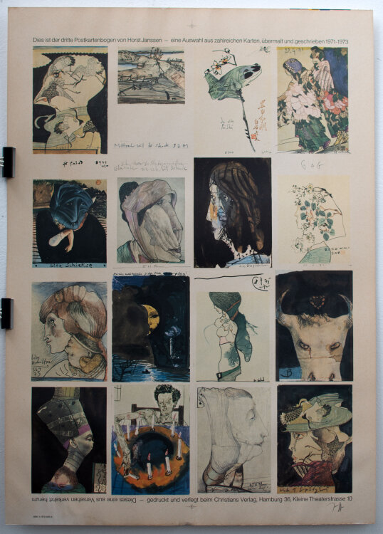 Horst Janssen - Postkartenbogen - um 1973 - Farboffsetdruck