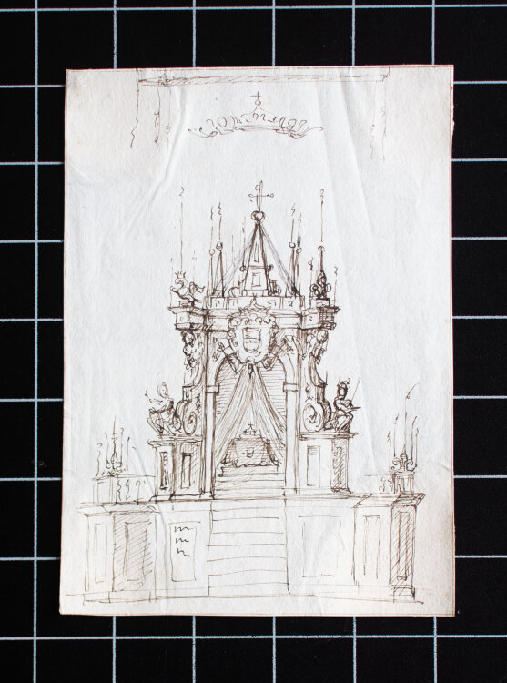 Umkreis Bernini - Entwurf Katafalk (Trauergerüst) eines Herzogs - o.J. - Tusche
