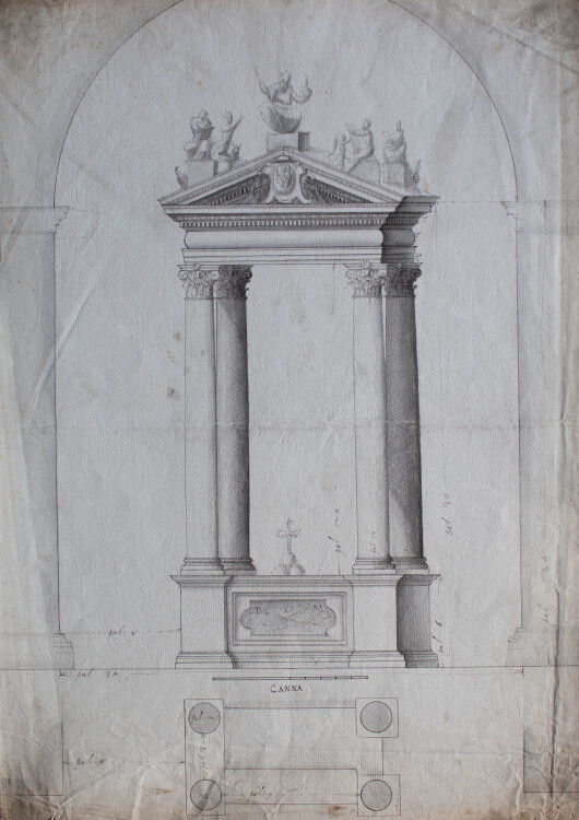 Unbekannt - Entwurf für eine Altararchitektur für Kardinal Ugo Boncompagni, späteren Papst Gregor XIII - o.J. - Lavierte Tusche