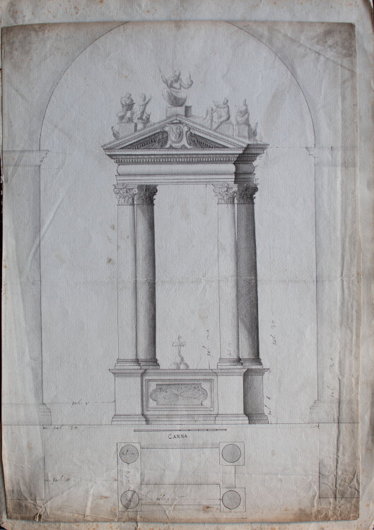 Unbekannt - Entwurf für eine Altararchitektur für Kardinal Ugo Boncompagni, späteren Papst Gregor XIII - o.J. - Lavierte Tusche