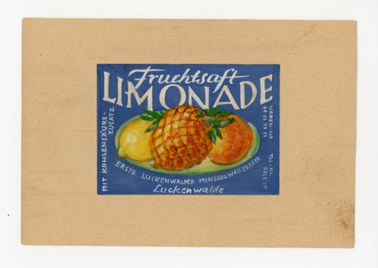 unbekannt - Fruchtsaft Limonade Etikett - o.J. - Gouache