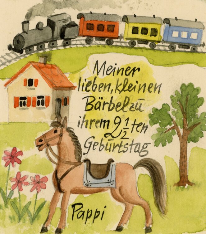 Uli Huber - Geburtstagskarte mt Pferd - o.J. - Aquarell
