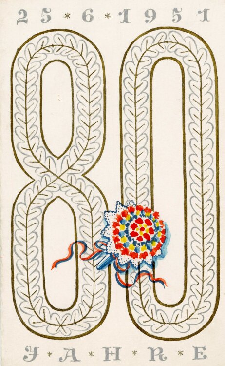 Uli Huber - Geburtstagskarte mit Blumenstrauß - 1951 - Mischtechnik