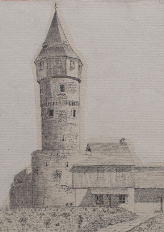 signiert W. Ludwig - Friedberger Warte – Frankfurt am Main - 1844 - lavierter Bleistiftzeichnung