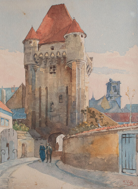 F. Voß - Stadttor Nevers - Porte du Croux - 1905 - Aquarell