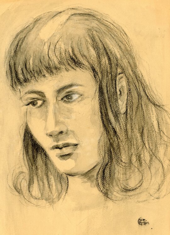 Witt Pfeiffer - Weibliches Portrait - o.J. - Kohlezeichnung