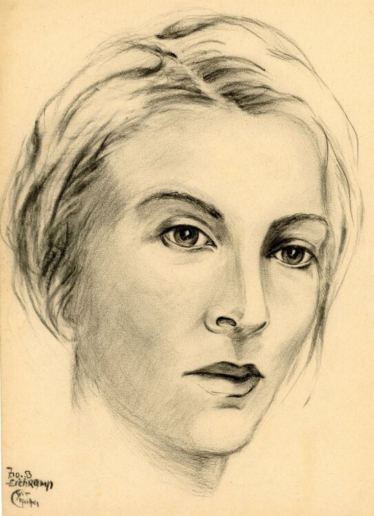 Witt Pfeiffer - Weibliches Portrait - 1953 - Kohlezeichnung