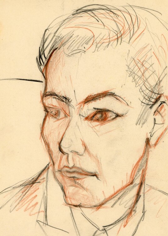 Witt Pfeiffer - Portrait mit Blick nach links - o.J. - Kohlezeichnung