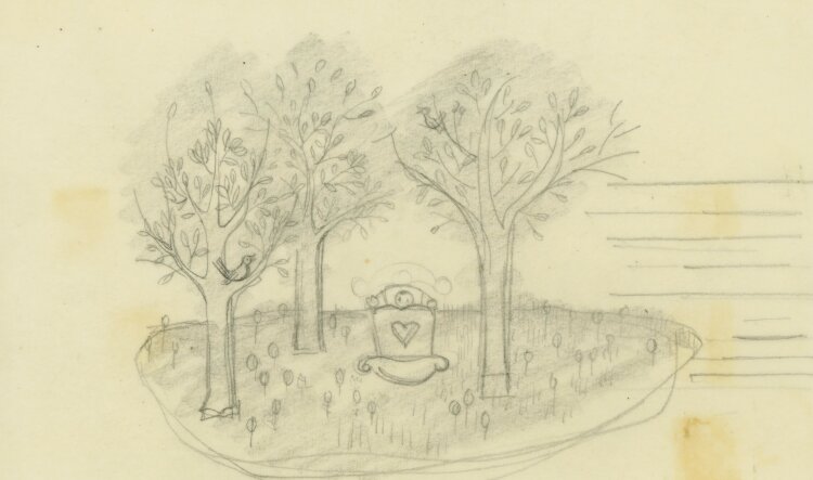 unbekannt - Skizze Bäume und Krippe - o.J. - Bleistiftzeichnung