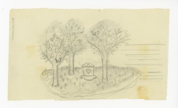 unbekannt - Skizze Bäume und Krippe - o.J. - Bleistiftzeichnung