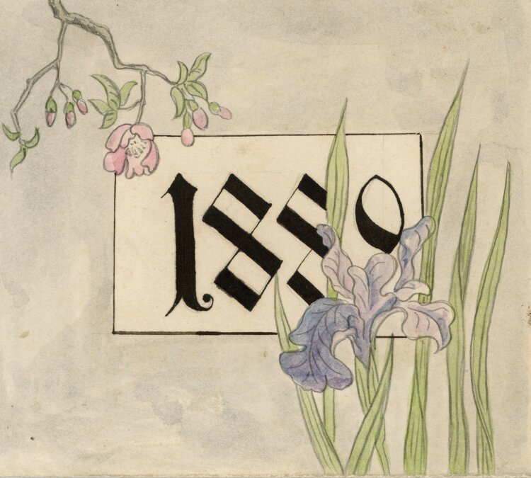 unbekannt - Grußkarte mit Blumen - 1889 - Mischtechnik