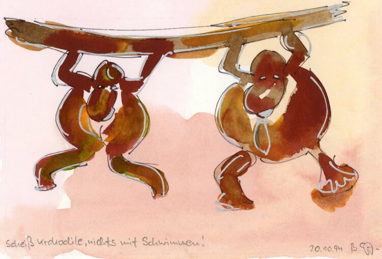 unbekannt - Affen am Ast - 1994 - Mischtechnik
