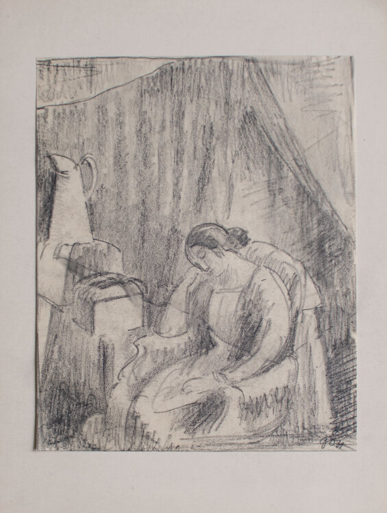 Hans Gött - Sitzendes Mädchen in Interieur - o.J. - Bleistift