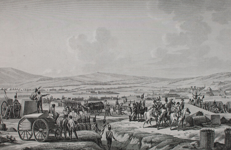 Edme Bovinet nach Jacques Swebach-Desfontaines - Napoléon Visite Les Travaux du Siége de Dantzig - 1807 - Kupferstich