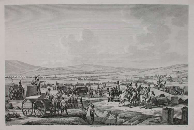 Edme Bovinet nach Jacques Swebach-Desfontaines - Napoléon Visite Les Travaux du Siége de Dantzig - 1807 - Kupferstich