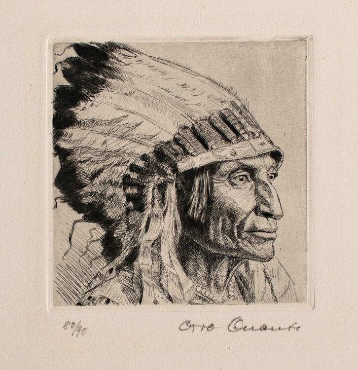Otto Quante - Männerporträt mit Kopfschmuck - o.J. - Radierung