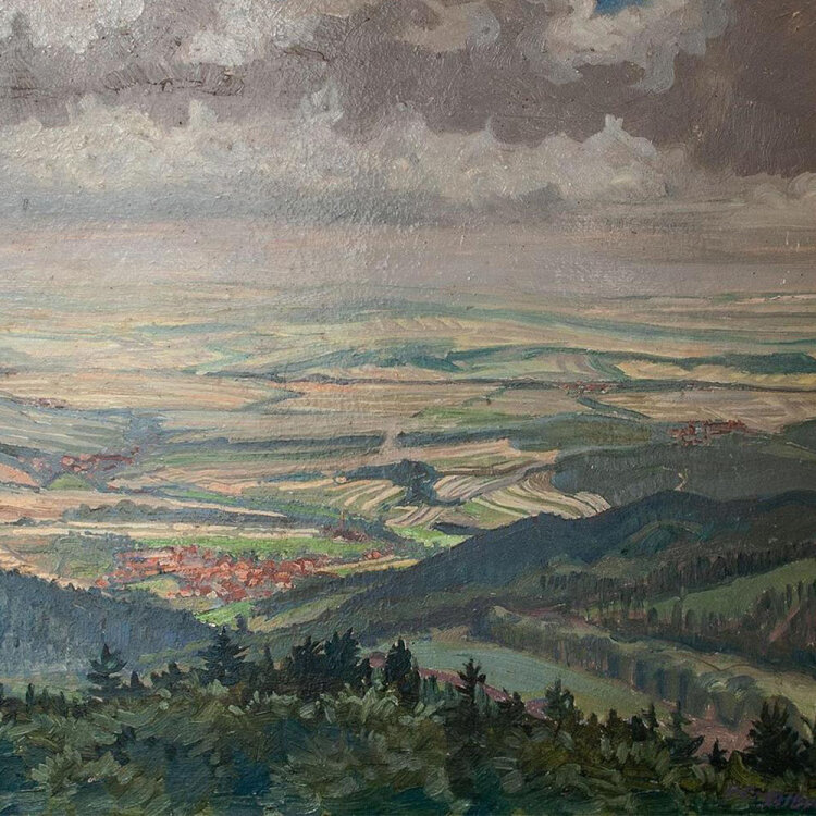 Max Albrecht - Blick vom Inselberg nach Tabarz-Gotha - 1954 - Öl auf MdF