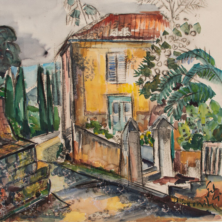 Gerhard Schulte-Dahling - Villa in Dubrovnik - 1961 - Aquarell und Kohle