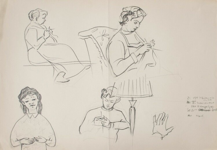 O. Hartmann - Frau bei der Hausarbeit - o.J. - Zeichnung
