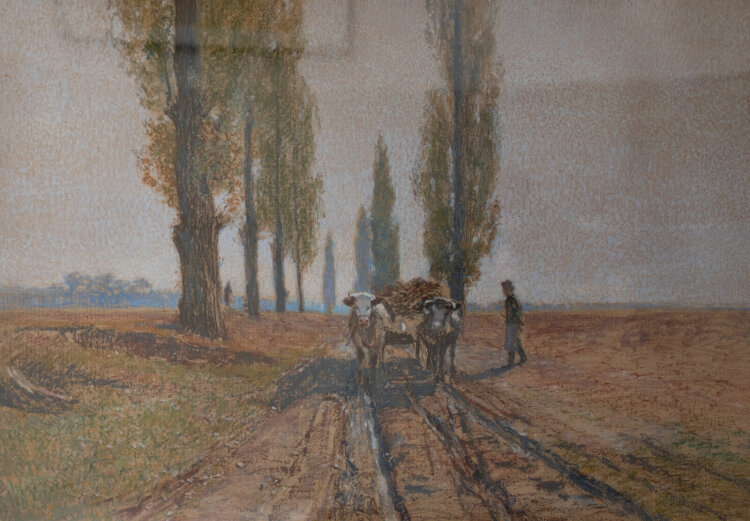 Hugo Charlemont - Pappelallee mit Ochsengespann - 1904 - Öl auf Karton