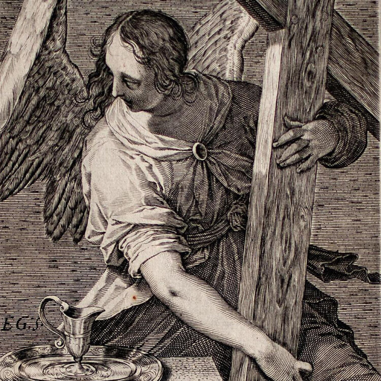 Egidius Sadeler - Engel mit Kreuz. Theatrum Passionis Christi - o.J. - Kupferstich