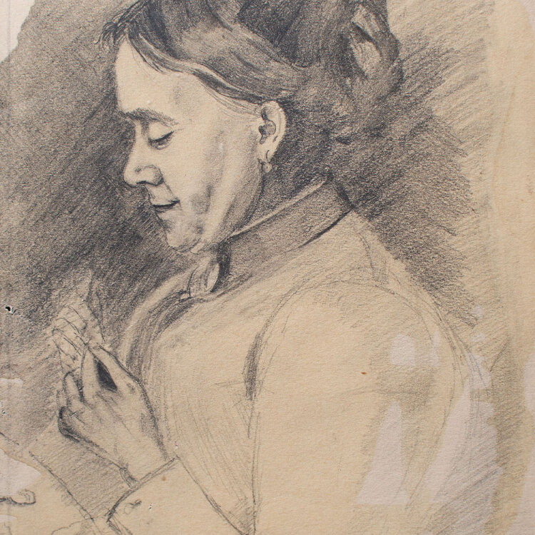 Mathilde von End - Frau bei der Handarbeit - 1889 - Bleistift, aquarelliert
