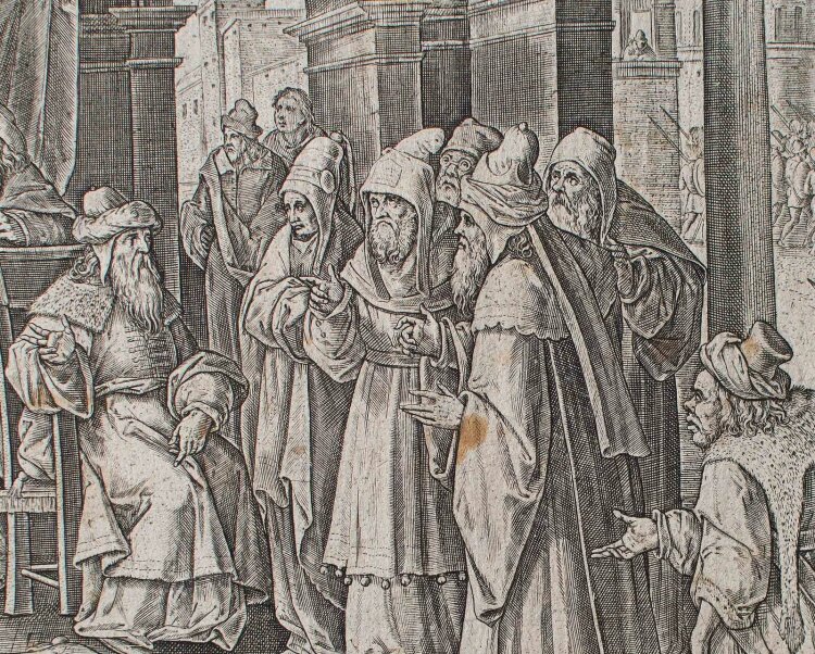 Philipp Galle - Die Pharisäer versammeln sich vor Pilatus - 1585 - Kupferstich