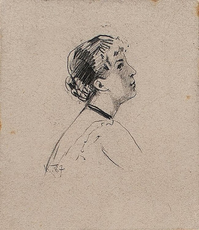 Wilhelm Kuhnert - Frauenporträt - 1887 - Tusche, Bleistift