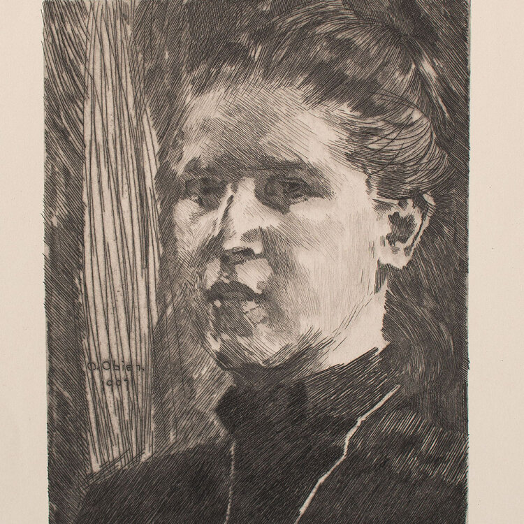 Oskar Obier - Bildnis eines jungen Mädchens - 1907 - Radierung auf Velin mit Seidenhemdchen